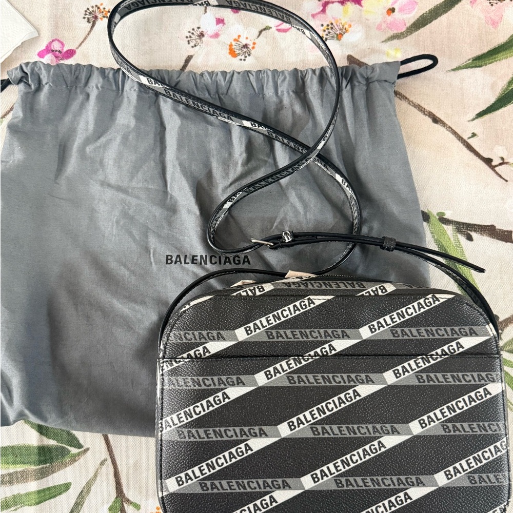 •SOLD•Balenciaga Black and White Diagonal Logo Crossbody